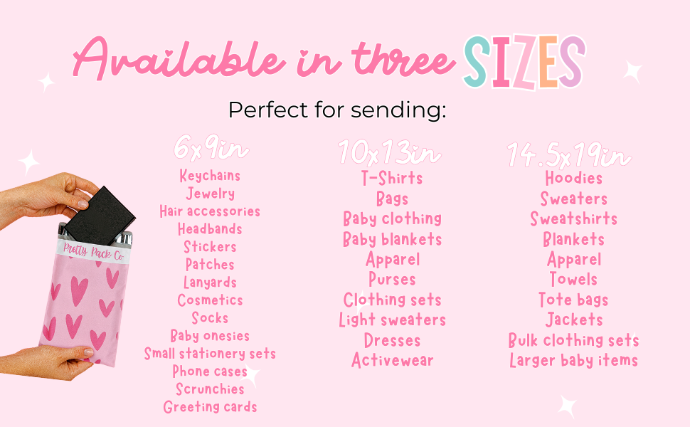 Pink Heart Poly Mailers | Cute Variety Pack 36/75/150