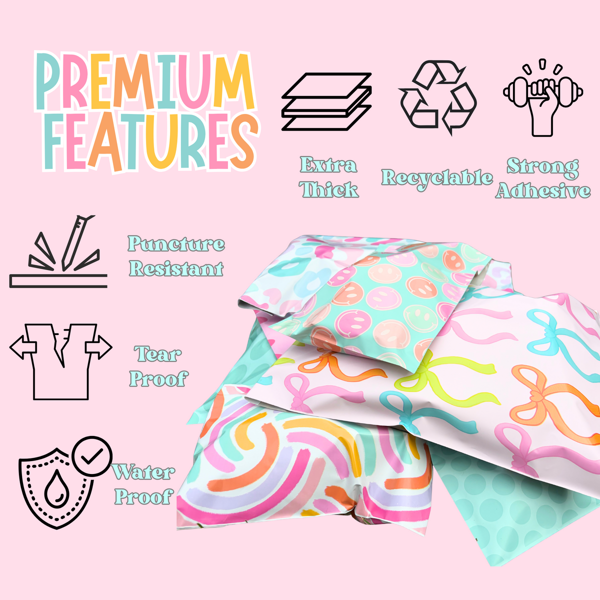 Pretty Lemon Poly Mailers – 10x13 | 50 or 100 Pack | Waterproof Boutique Shipping Bags