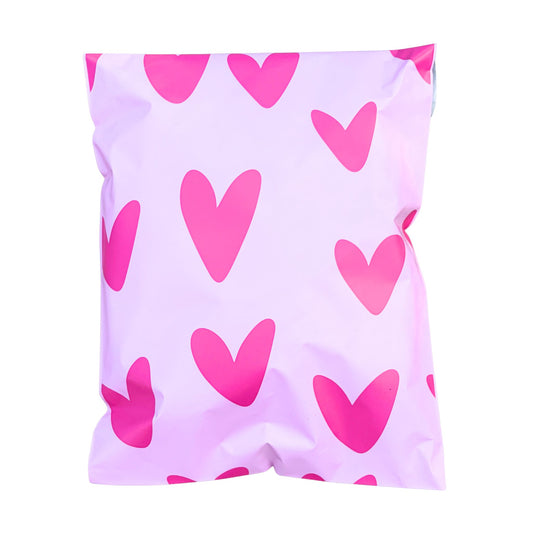 10x13 Colorful & Stylish Poly Mailer Bags Available in Three Pack Options 25, 50 and 100 - Waterproof, Tear-Resistant, Durable Shipping Bags Ideal for Gifts, Small Businesses, Boutique & Clothing Orders -Pink Heart